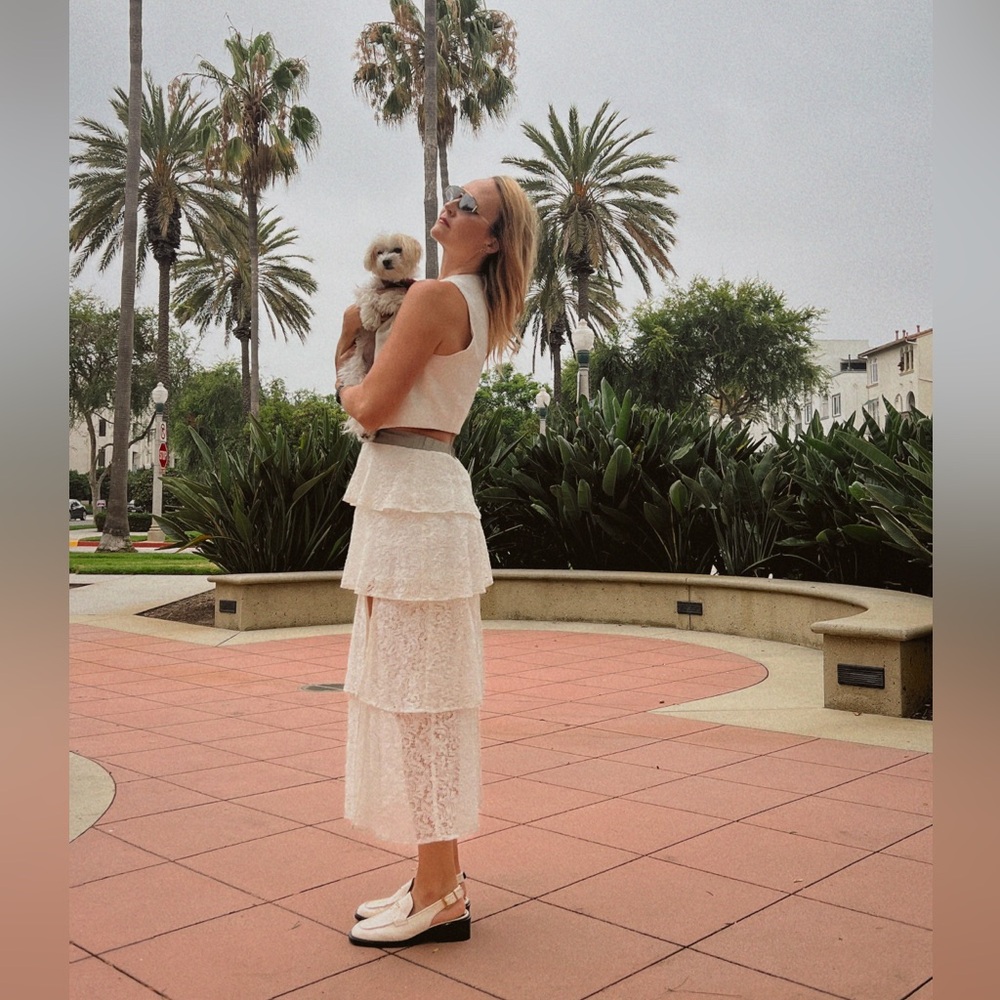 BAILEY44 tiered white lace ruffle tiered maxi skirt